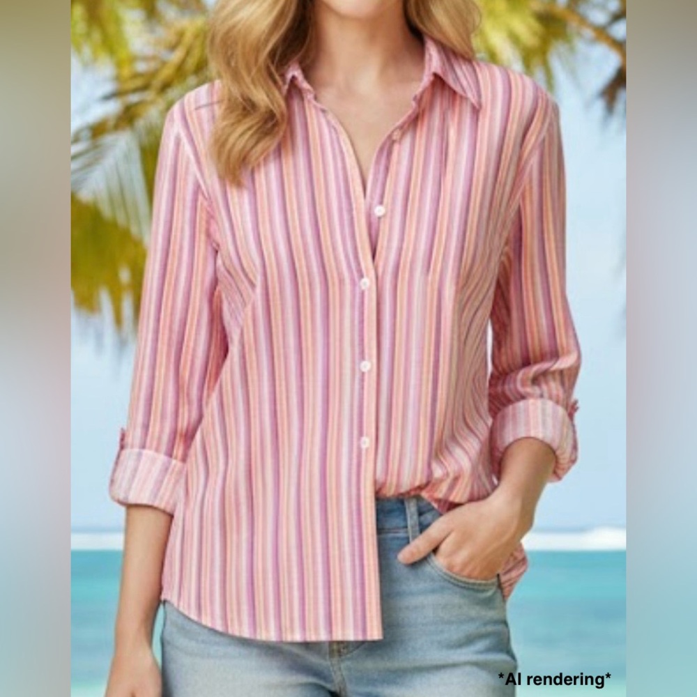 LILLY PULITZER Pink Stripe Stretch Button Front Shirt | Size 6